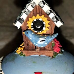 Vintage kitchen timer. works. Bird and birdhouse with flowers handpainted